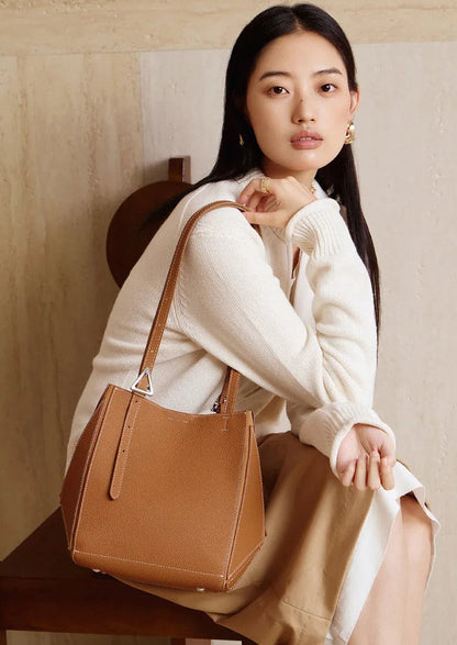 Aura Genuine Leather Geometric Winged Tote