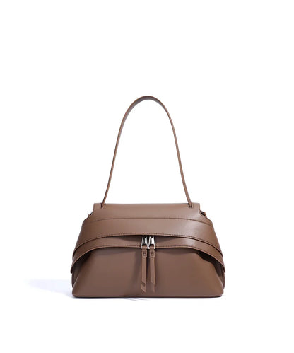 Aura Genuine Leather Twin-Zip Flap Shoulder Bag