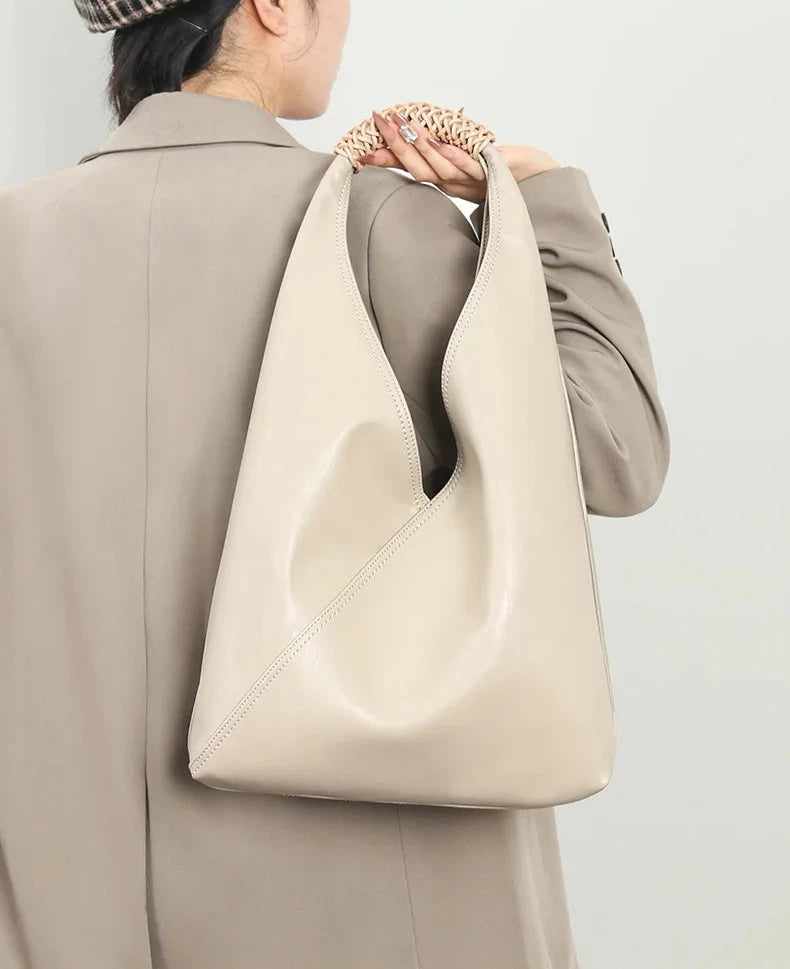 Aura Genuine Leather Asymmetric Sculptural Hobo
