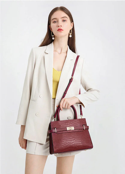 Crocodile Texture Leather Handbag