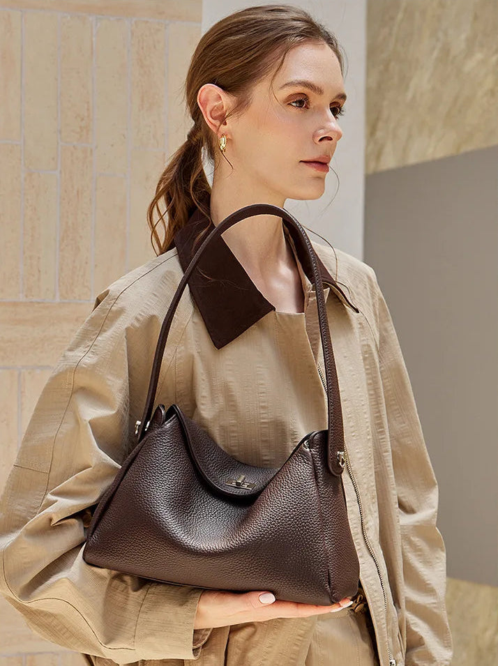 Vesper Genuine Leather Turn-Lock Contour Hobo