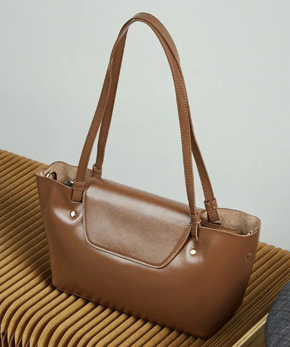Sleek Genuine Leather Flap Contour Tote