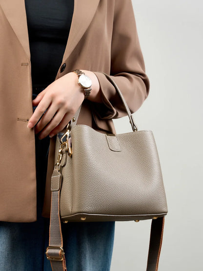 Elite Top Grain Genuine Leather Large Capacity Bucket Bag