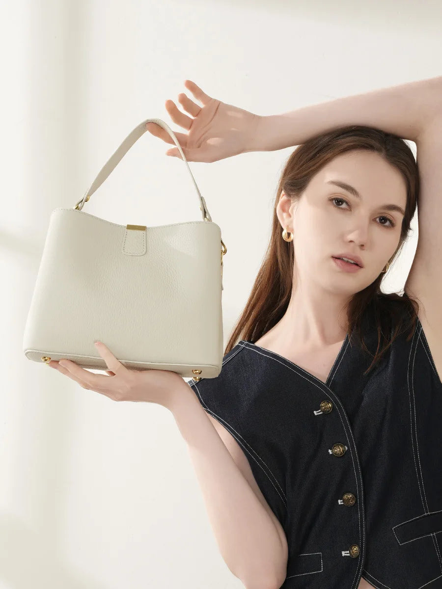 Elite Top Grain Genuine Leather Large Capacity Bucket Bag