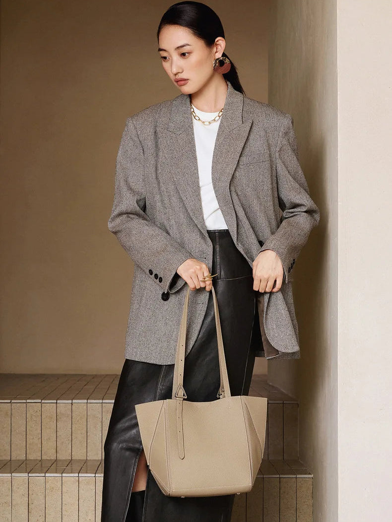 Aura Genuine Leather Geometric Winged Tote