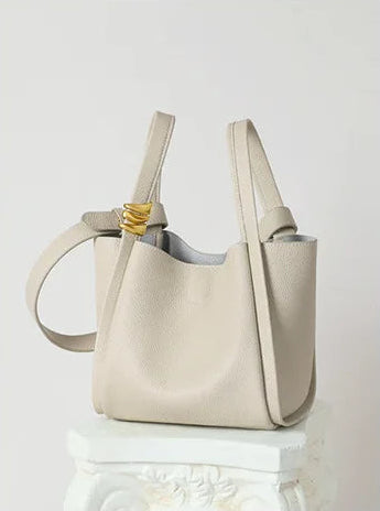 Exquisite Genuine Leather Versatile Casual Bucket Handbag