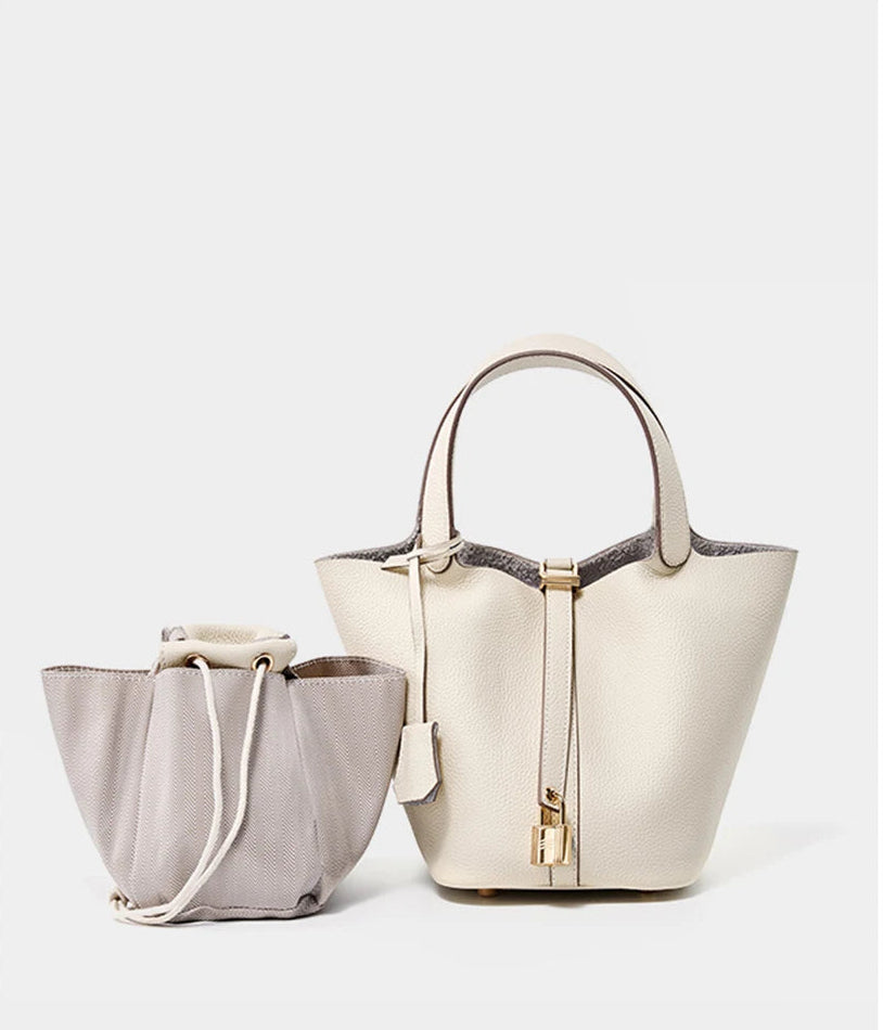 Genuine Leather Luxe Bucket Tote Bag