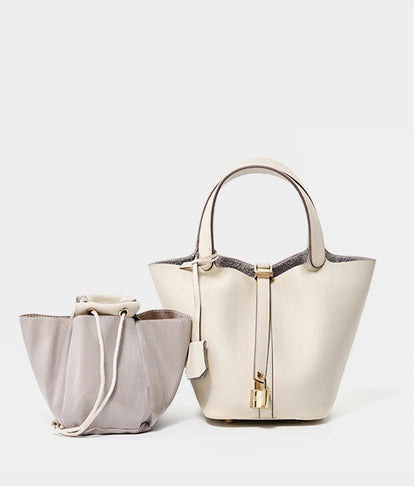 Genuine Leather Luxe Bucket Tote Bag
