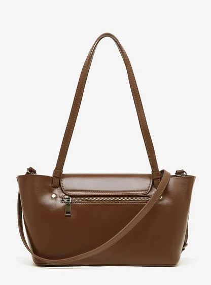 Sleek Genuine Leather Flap Contour Tote