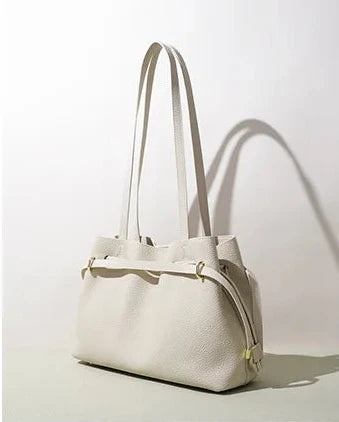 Stellar Genuine Leather Drawstring Pleated Tote