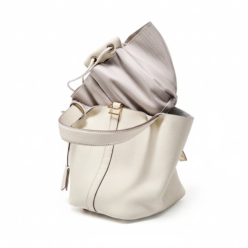Genuine Leather Luxe Bucket Tote Bag