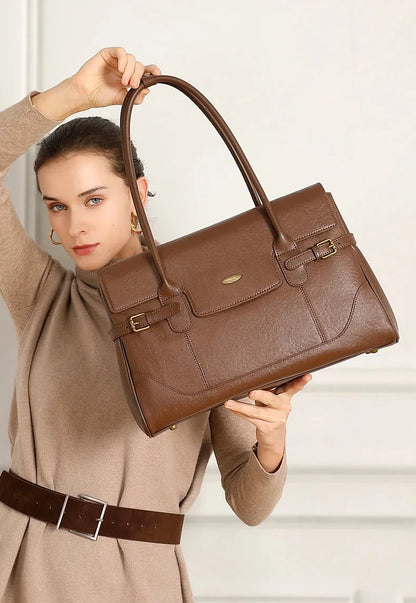 Aura Genuine Leather Side-Buckle Vintage Tote