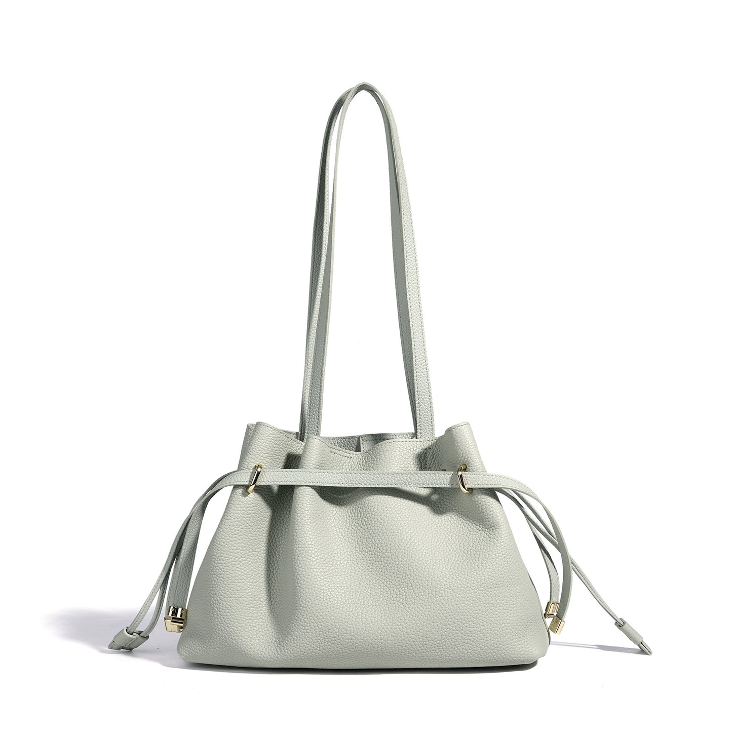 Stellar Genuine Leather Drawstring Pleated Tote