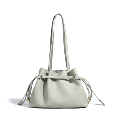 Stellar Genuine Leather Drawstring Pleated Tote