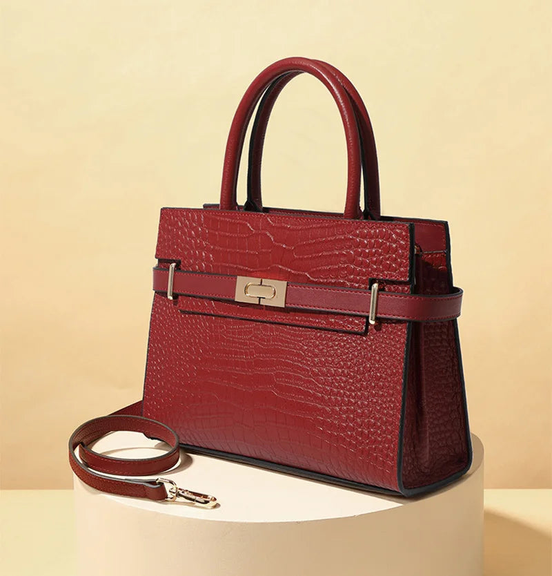 Crocodile Texture Leather Handbag