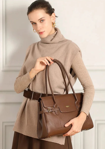Aura Genuine Leather Side-Buckle Vintage Tote