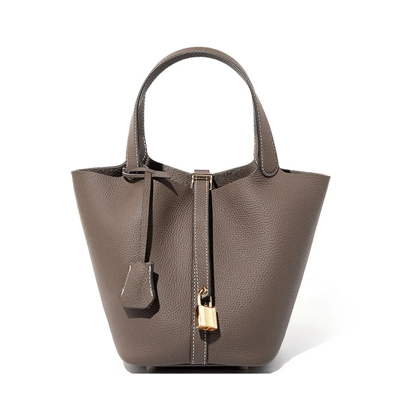 Genuine Leather Luxe Bucket Tote Bag