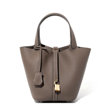 Genuine Leather Luxe Bucket Tote Bag