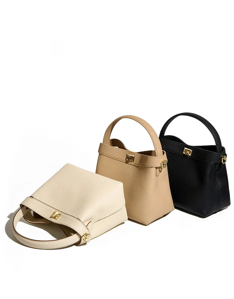 Refined Genuine Leather Signature Bucket Bag
