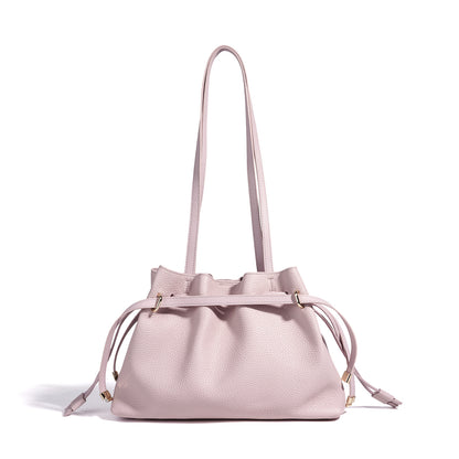Stellar Genuine Leather Drawstring Pleated Tote