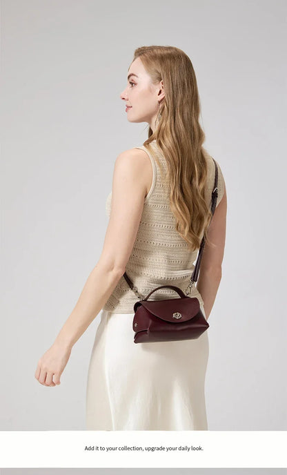 Aura Genuine Leather Turn-Lock Mini Satchel