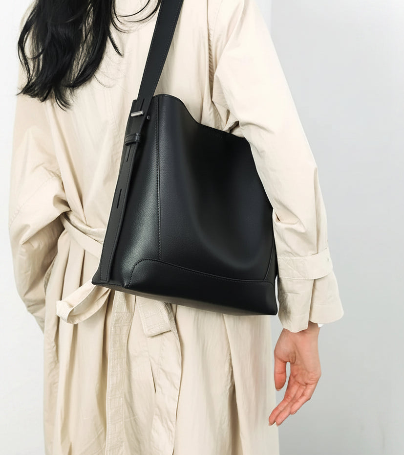 Genuine Leather  Bucket Shoulder Bag