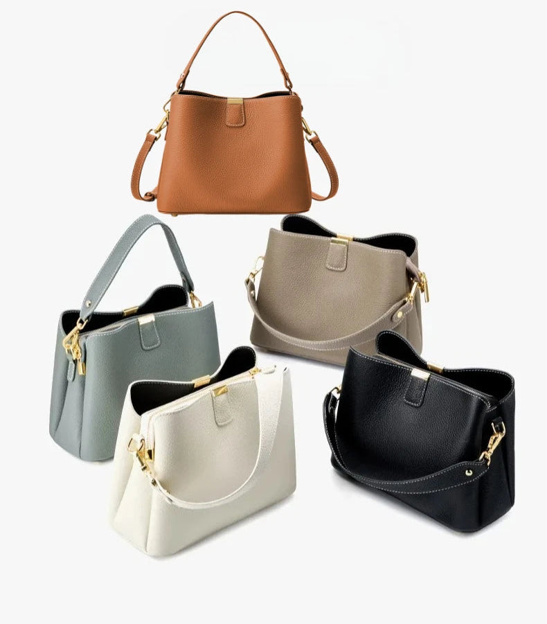 Elite Top Grain Genuine Leather Large Capacity Bucket Bag