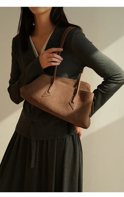 Genuine Leather Modern Curved Shoulder Bag