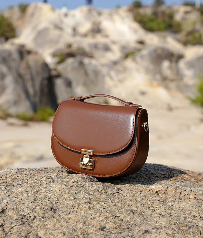 Aura Genuine Leather Top-Handle Saddle Bag
