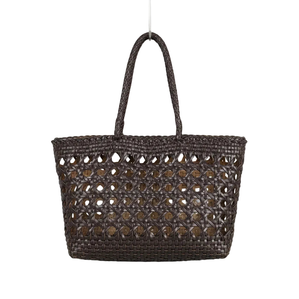 Genuine Leather Woven Beach Basket Bag