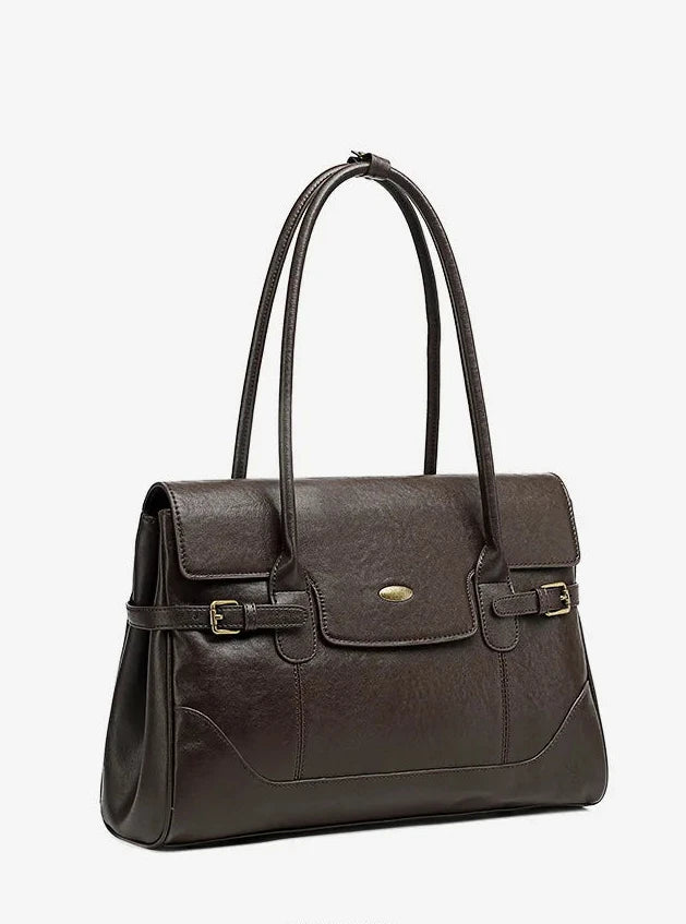 Aura Genuine Leather Side-Buckle Vintage Tote