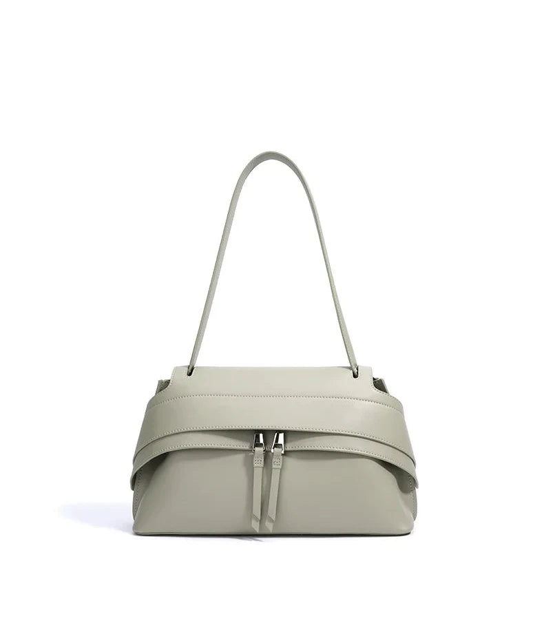 Aura Genuine Leather Twin-Zip Flap Shoulder Bag