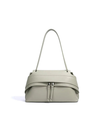 Aura Genuine Leather Twin-Zip Flap Shoulder Bag