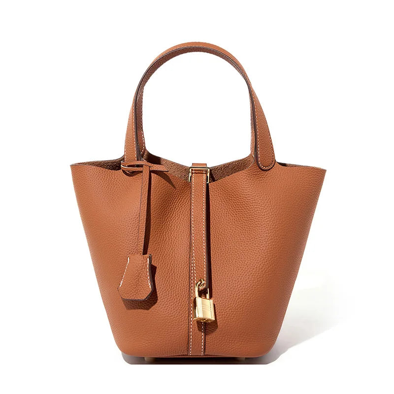 Genuine Leather Luxe Bucket Tote Bag