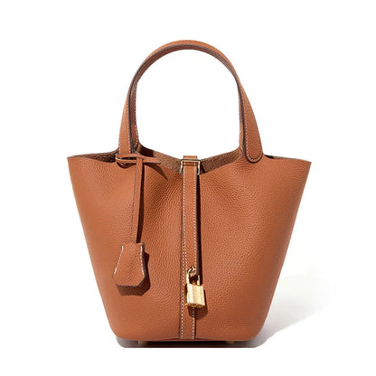 Genuine Leather Luxe Bucket Tote Bag