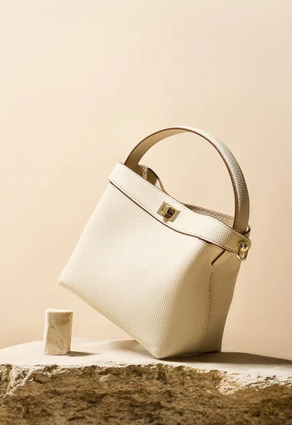 Refined Genuine Leather Signature Bucket Bag