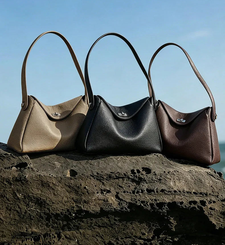 Vesper Genuine Leather Turn-Lock Contour Hobo