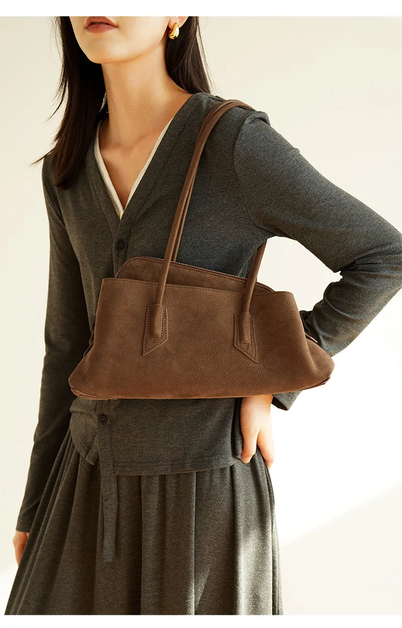 Genuine Leather Modern Curved Shoulder Bag