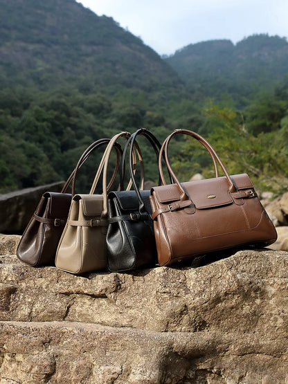 Aura Genuine Leather Side-Buckle Vintage Tote