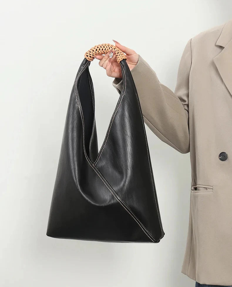 Aura Genuine Leather Asymmetric Sculptural Hobo