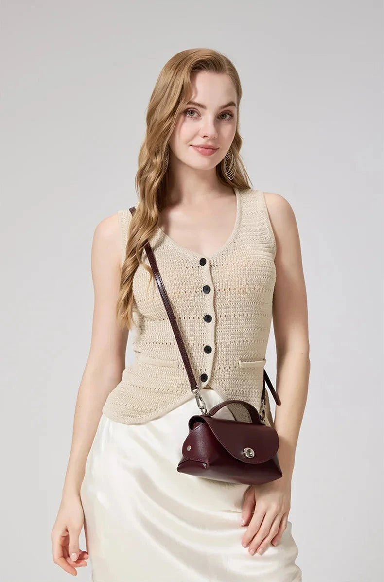Aura Genuine Leather Turn-Lock Mini Satchel