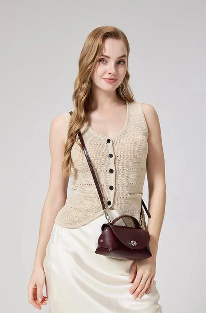 Aura Genuine Leather Turn-Lock Mini Satchel
