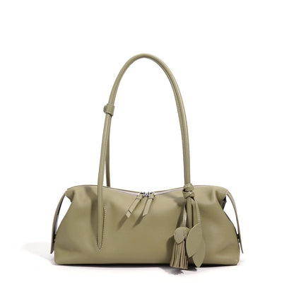 Serene Genuine Leather Elongated Barrel Handbag