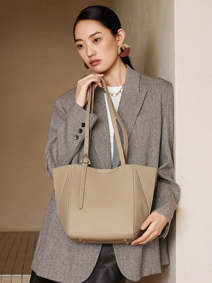 Aura Genuine Leather Geometric Winged Tote