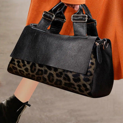 Exquisite Genuine Leather Tiger Pattern Tote Handbag