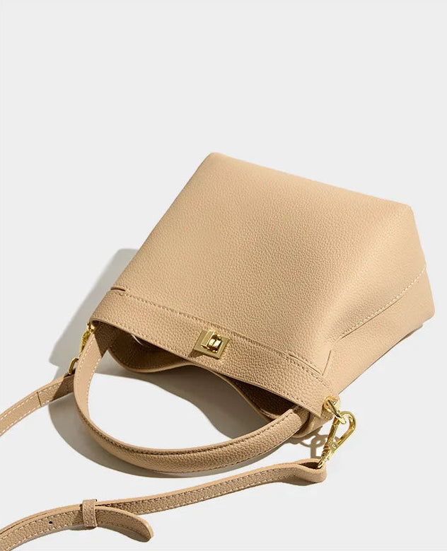 Refined Genuine Leather Signature Bucket Bag
