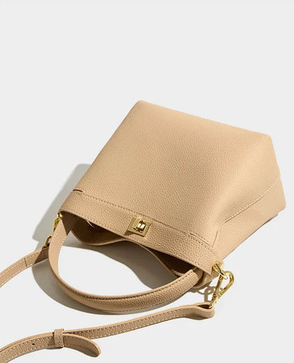 Refined Genuine Leather Signature Bucket Bag