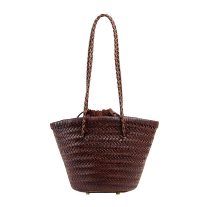 Genuine Leather Woven Beach Bucket Bag