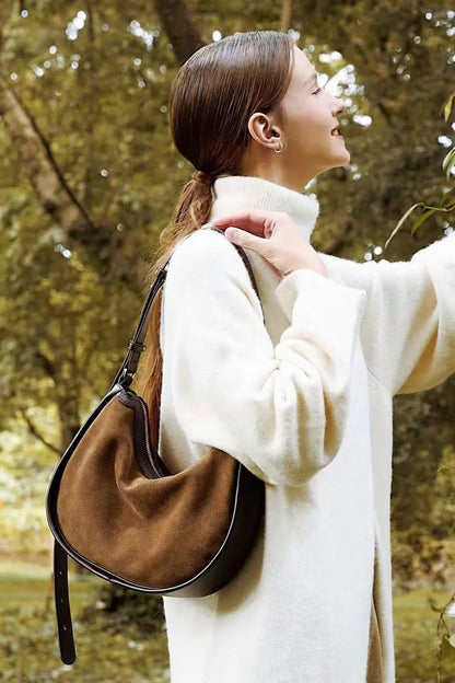 Chic Frosted Suede Leather Minimalist Shoulder Purse