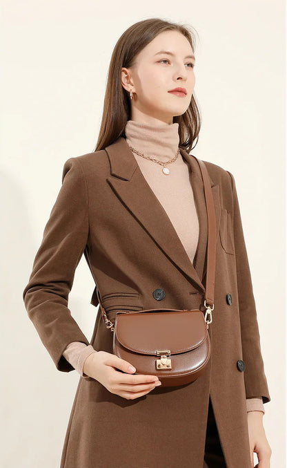 Aura Genuine Leather Top-Handle Saddle Bag